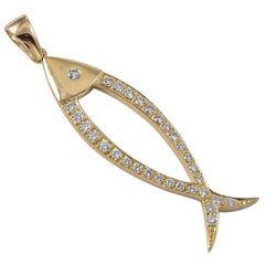 Retro Brilliant Gold and Diamond Fish Pendant