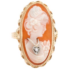 Vintage Cameo Ring Diamant Habille 14 Karat Gelbgold Estate Fine Jewelry Oval