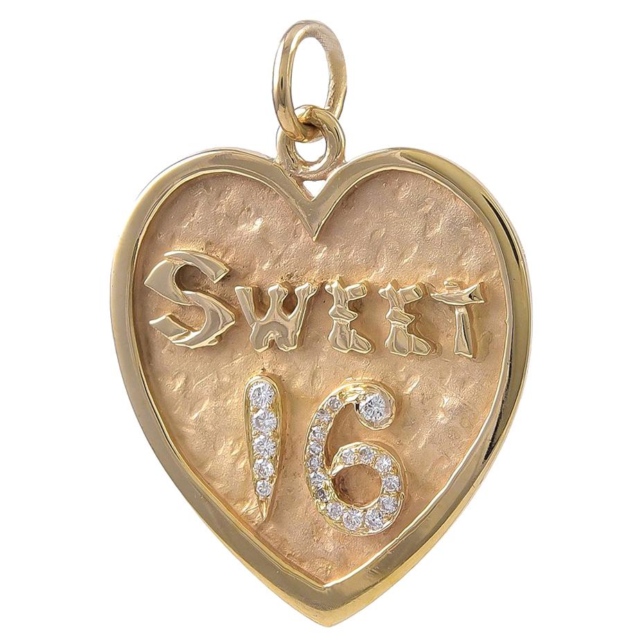 Gold and Diamond Sweet 16 Charm For Sale