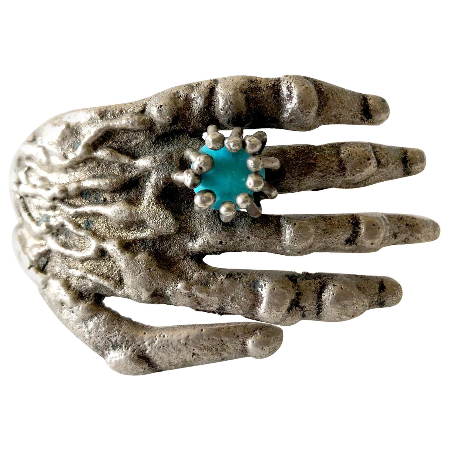 Pal Kepenyes Bronze Turquoise Mexican Surrealist Hand Cuff Bracelet