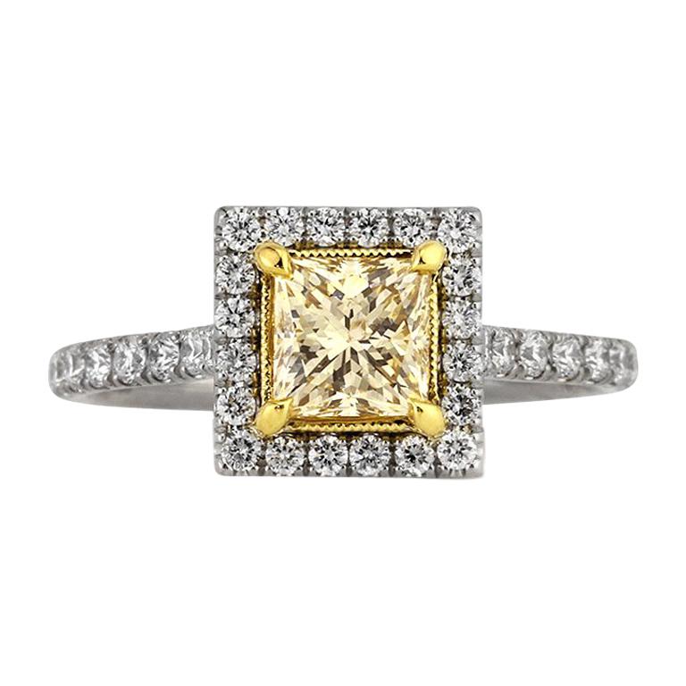 Mark Broumand 1.67 Carat Fancy Light Brown Yellow Princess Cut Diamond Ring For Sale