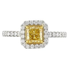 Mark Broumand 1.30 Carat Fancy Intense Yellow Radiant Cut Diamond Ring