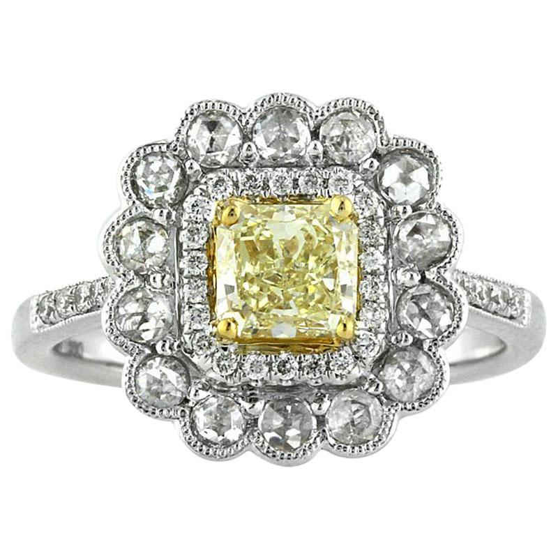 Mark Broumand 1.32 Carat Fancy Intense Yellow Radiant Cut Diamond Ring