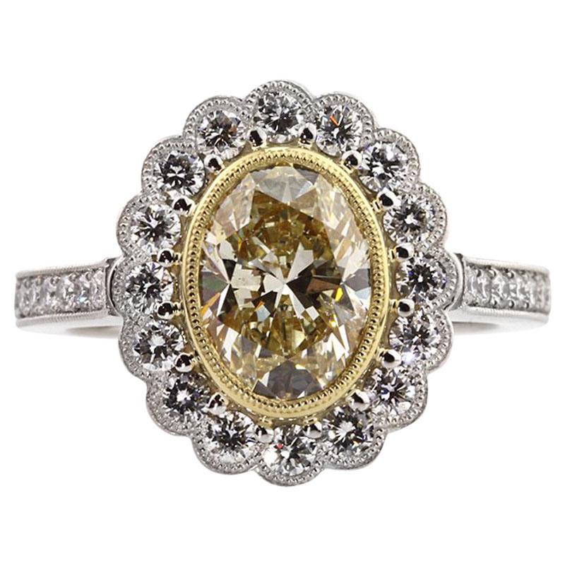Mark Broumand 3.09 Carat Fancy Yellow Oval Cut Diamond Engagement Ring