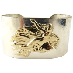 Pierre Cardin Sterling Silver and 14 Karat Gold Aphrodite Mermaid Cuff Bracelet