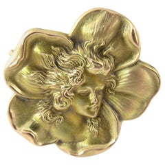 Antique Victorian 10 Karat Yellow Gold Flower Goddess Brooch or Pendant