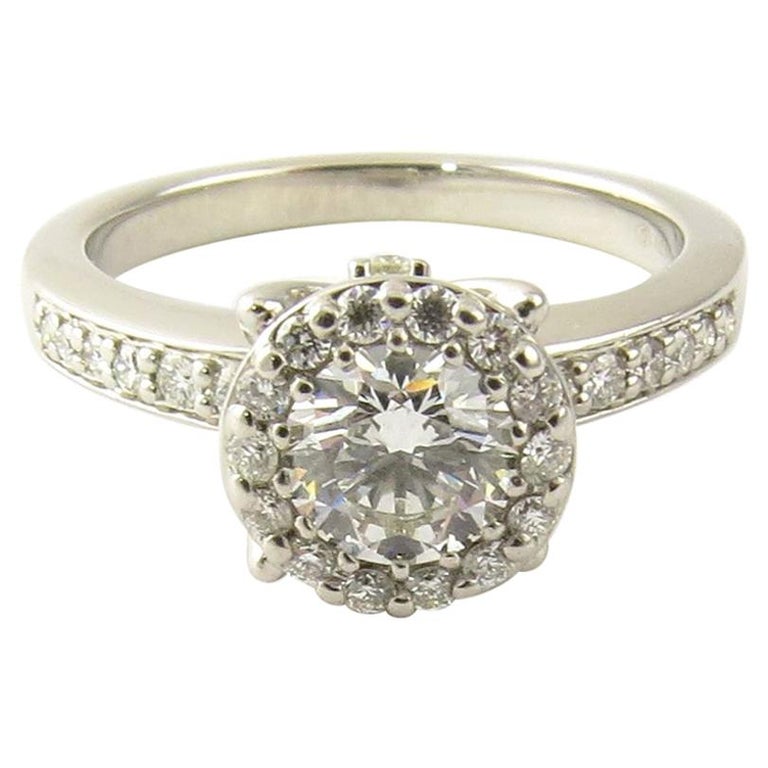 Platinum Halo Round Brilliant Diamond Engagement Ring .65 Carat at 1stDibs