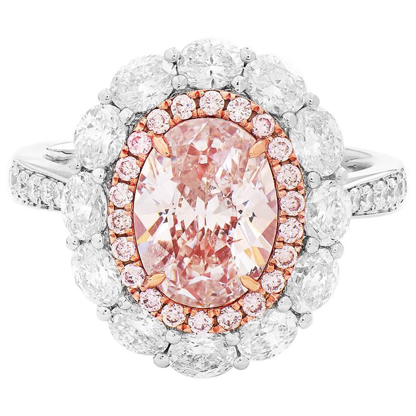 GIA Certified Light Pink 3.50 Carat Diamond Cocktail White Gold Engagement Ring