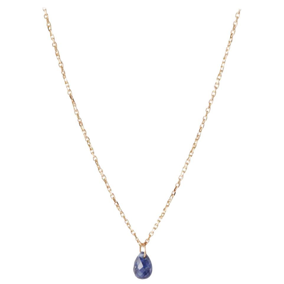Blue Sapphire Drop Necklace in Yellow Gold by Allison Bryan