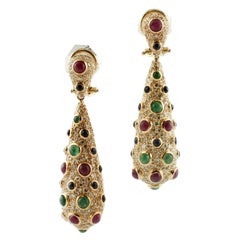 Rubies Emeralds Sapphires Diamonds Rose Gold Cocktail Earrings