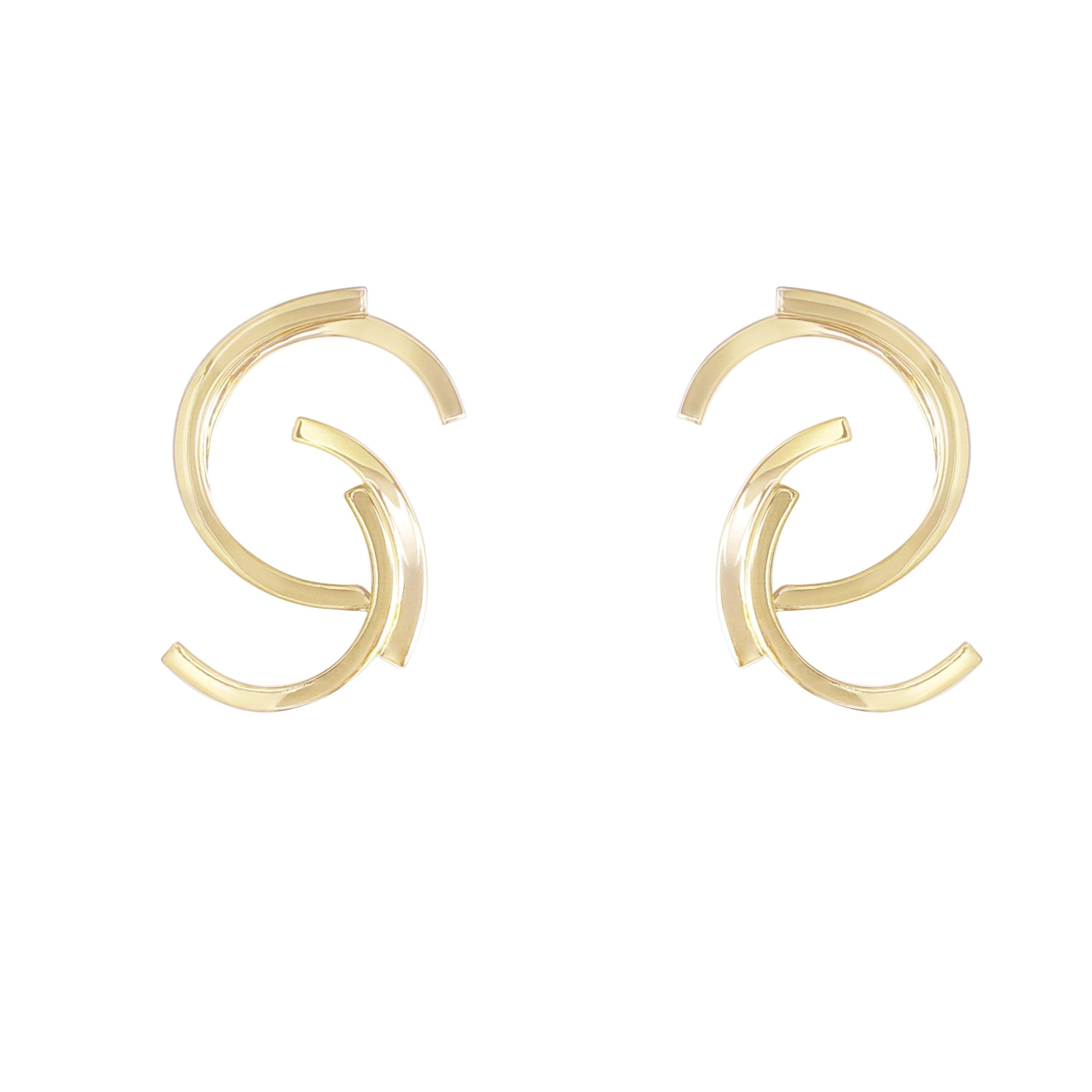 Sibylle von Munster Double Arc Earrings in 18 Karat Yellow and White Gold For Sale