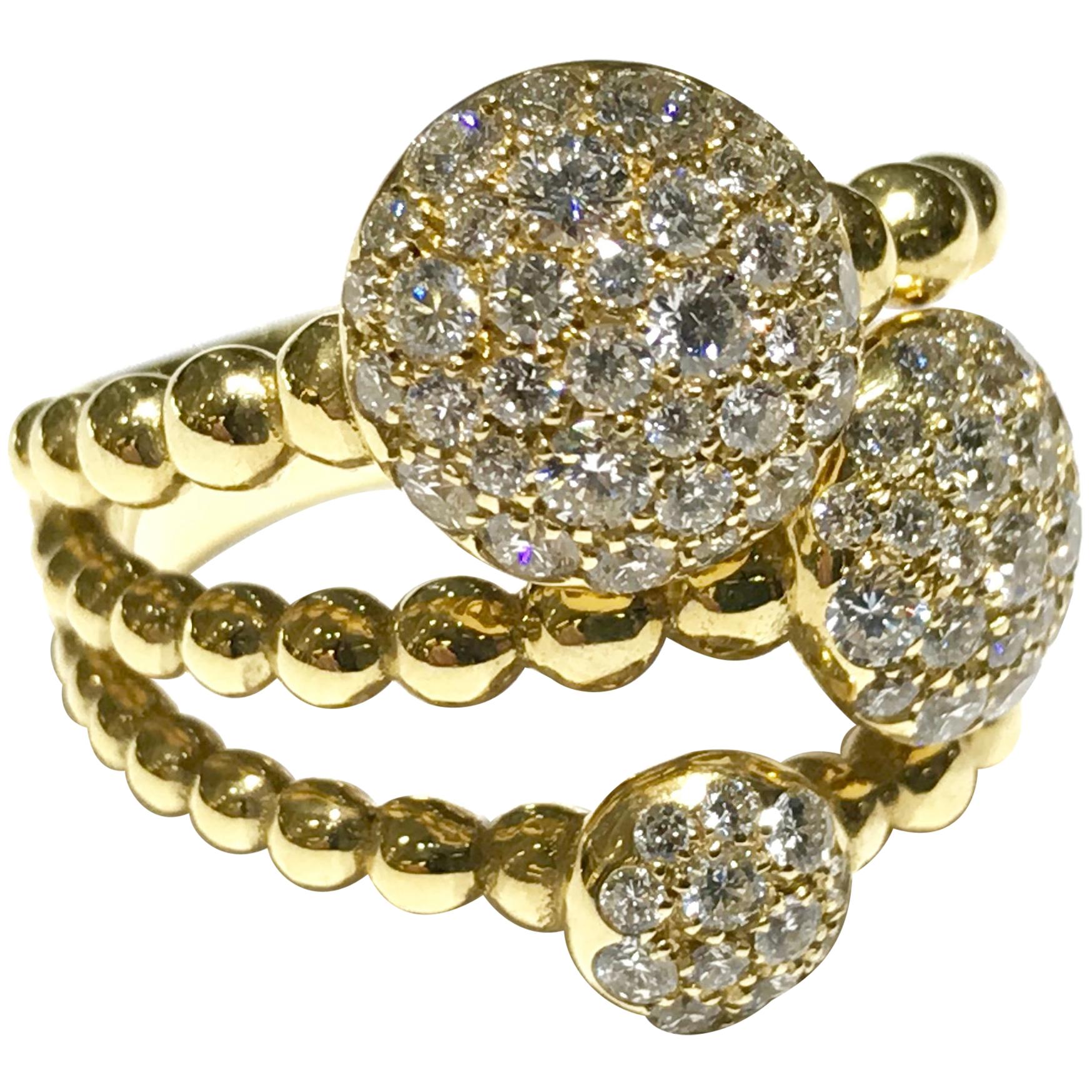 Crivelli 18 Karat Yellow Gold 3 Disc Pave Ring For Sale