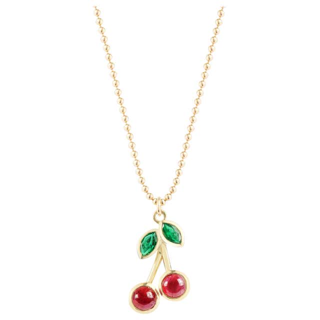 Ruby and Emerald Cherry Pendant Necklace For Sale at 1stDibs | ruby ...