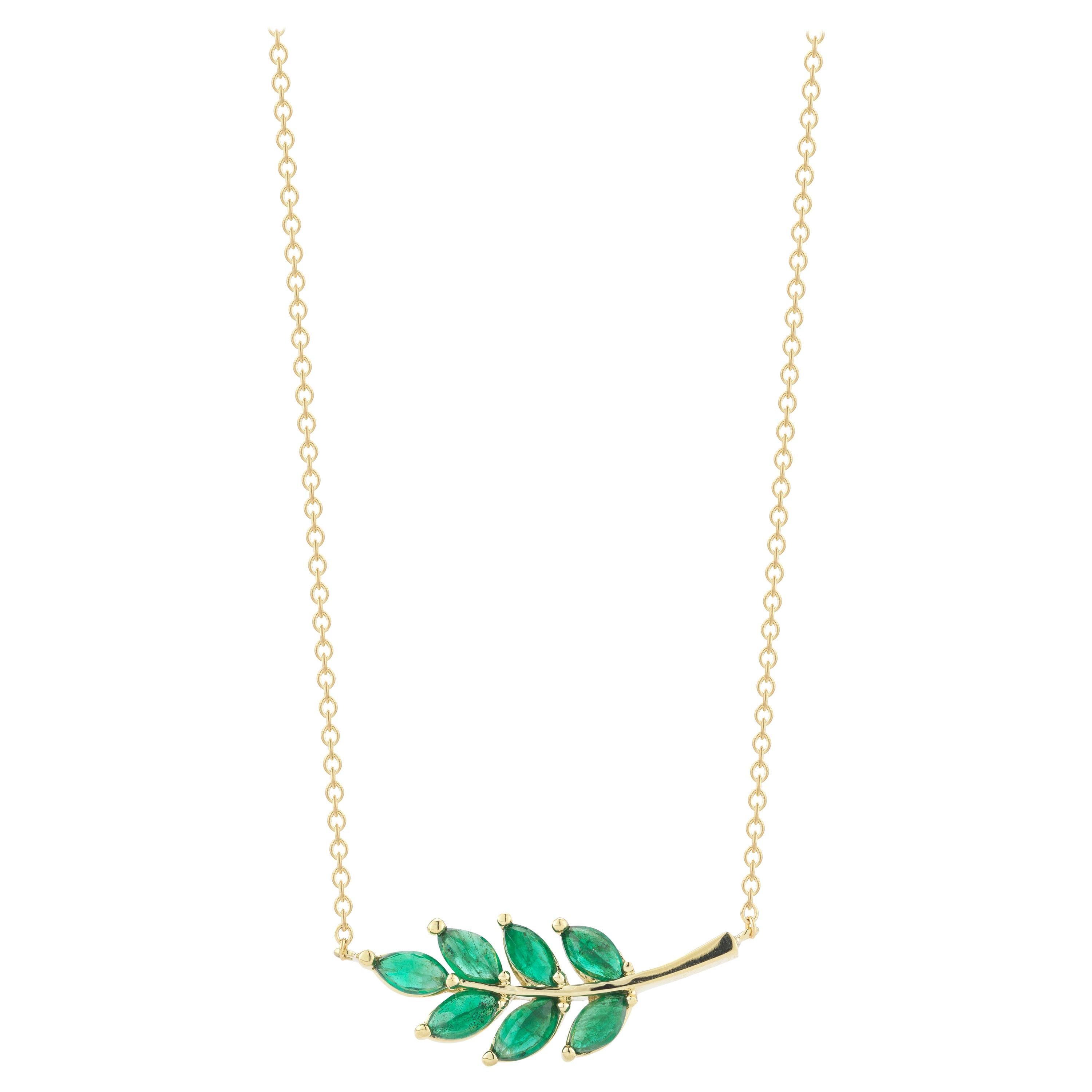 .92 Carat Emerald Leaf Necklace For Sale