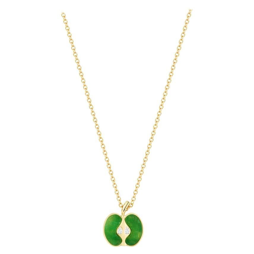 Jade and Diamond Apple Pendant Necklace For Sale