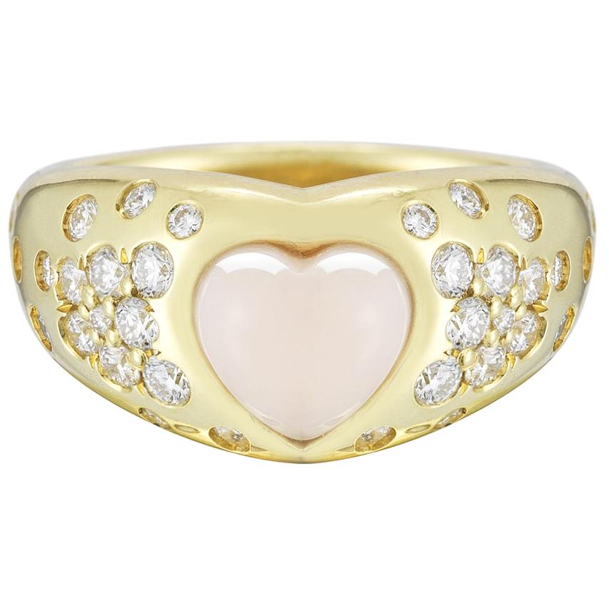 Coral and .65 Carat Diamond Heart Cocktail Ring For Sale