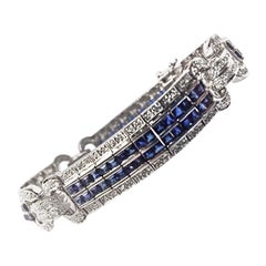 Sapphire Diamond Link Bracelet 18 Karat White Gold Estate Fine Jewelry