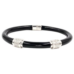 Soho 18 Karat White Gold Diamond and Enamel Bangle Bracelet
