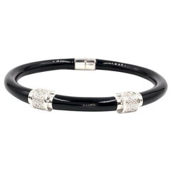 Soho 18 Karat White Gold Diamond and Enamel Bangle Bracelet