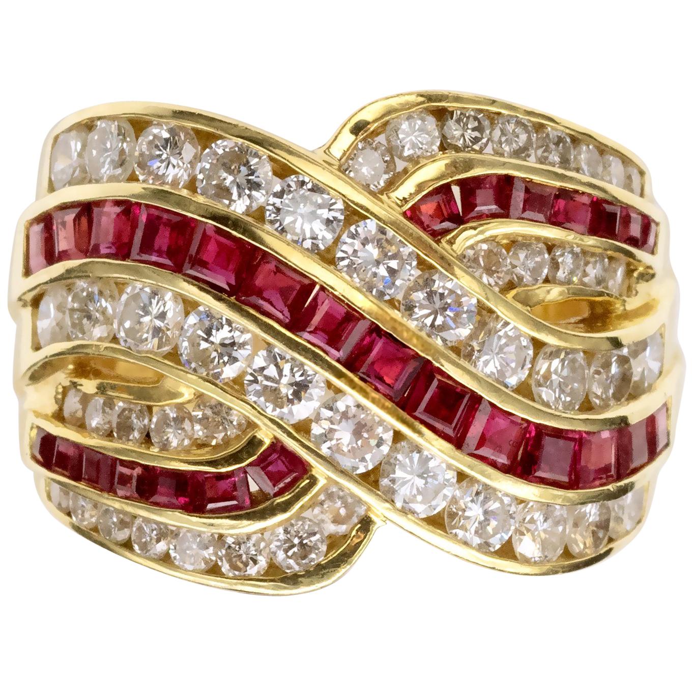 Ruby Diamond 18 Karat Gold Ring For Sale