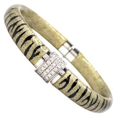 Soho 18 Karat White Gold Diamond and Tiger Print Enamel Bangle Bracelet