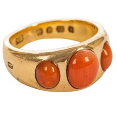 Vintage English Coral Gold Gypsy Ring, 1972