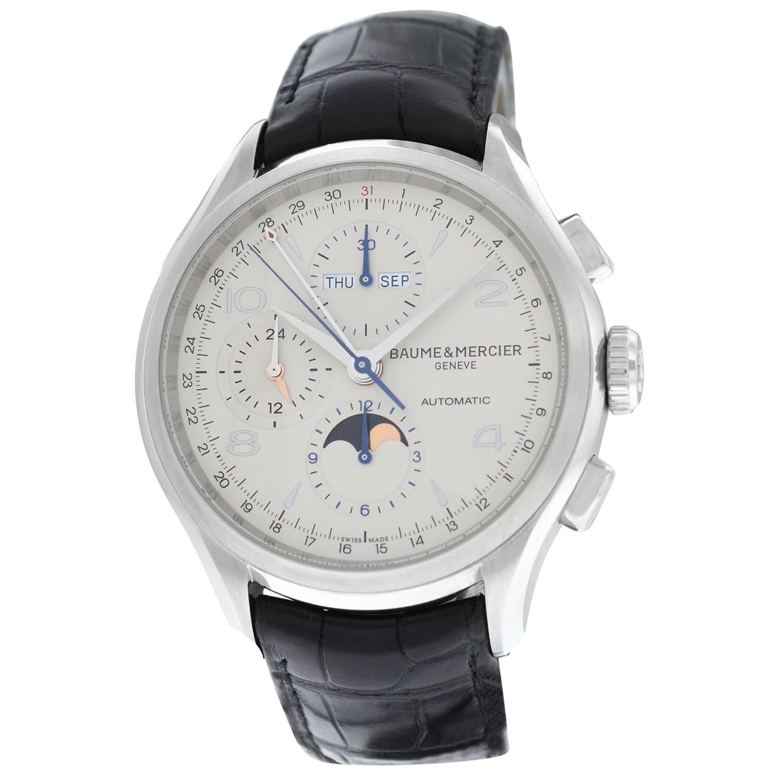  Mens Baume & Mercier Clifton MOA 10278 Steel Chrono Automatic Watch For Sale