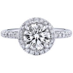 GIA Certified 1.50 Carat Round Brilliant Diamond Platinum Halo Ring