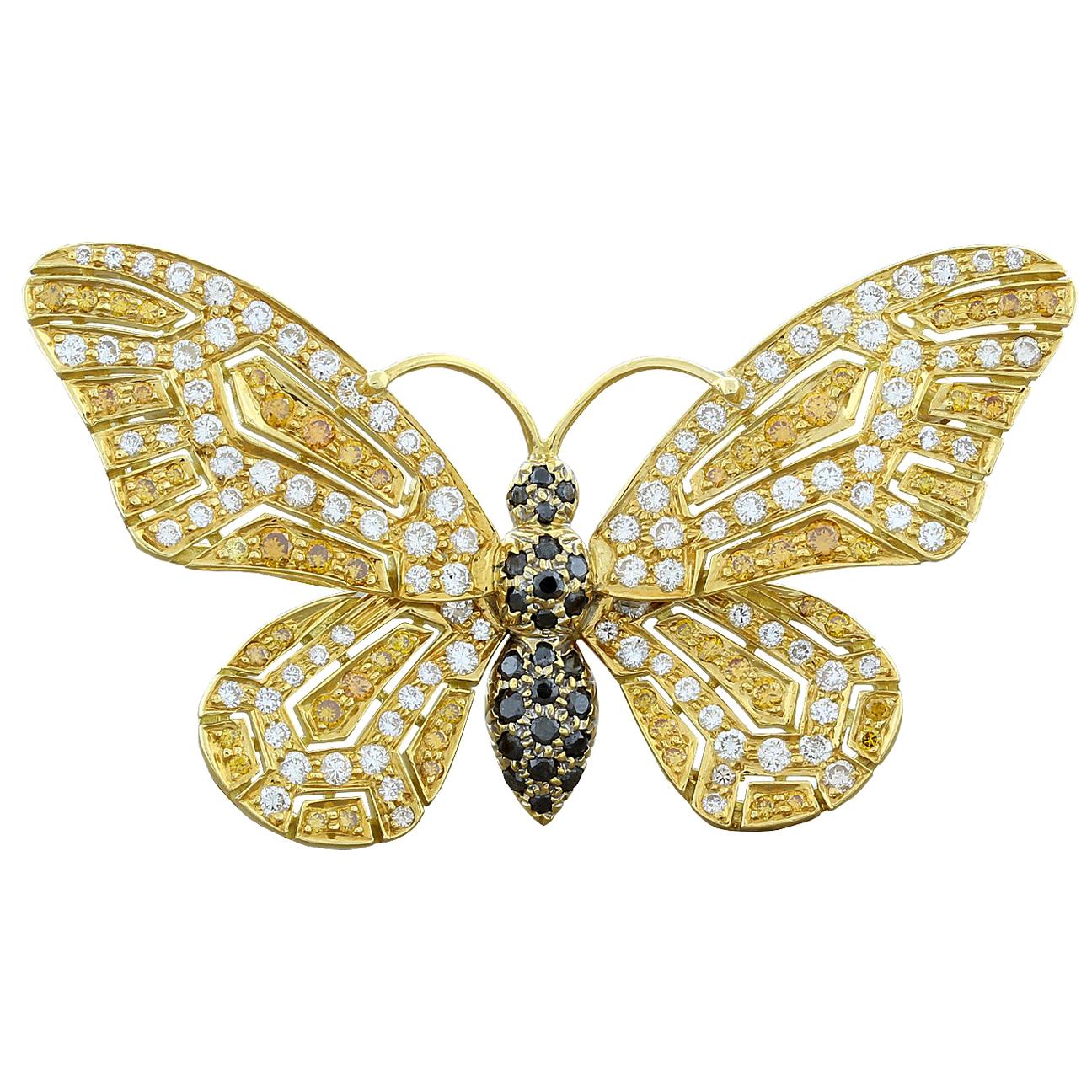 Jean Vitau Multi-Color Diamond Gold Butterfly Brooch