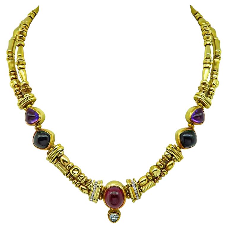 SeidenGang Multicolored Precious Stone Diamond Gold Necklace