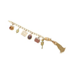 Vintage Estate Charm Multi-Gem Gold Bracelet