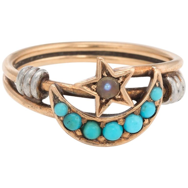 AMDXD Jewelry Gold Plated Ring Engraved Round Moon Stars Flower Vintage Rings Jewelry 