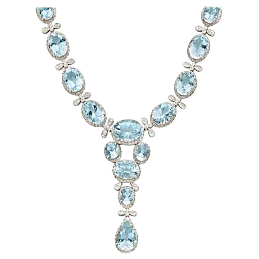Aquamarine Diamond Gold Drop Necklace
