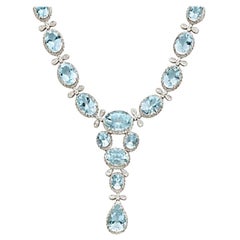 Aquamarine Diamond Gold Drop Necklace