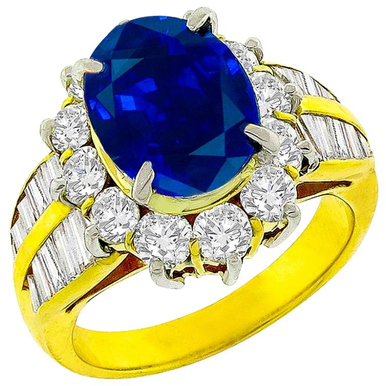 3.46 Carat Sapphire Diamond Gold Cluster Ring