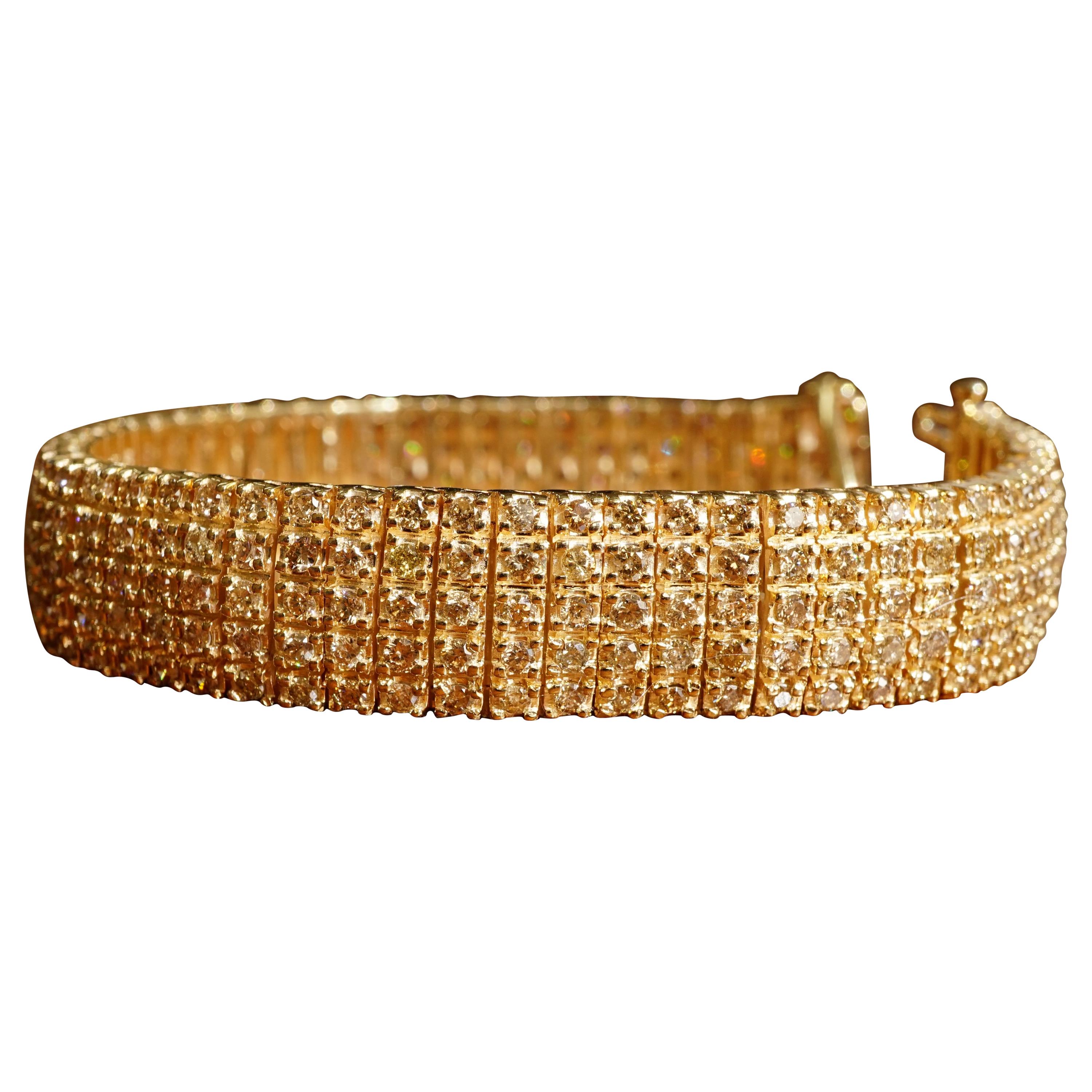 5-Row Cognac Diamond Yellow Gold Bracelet