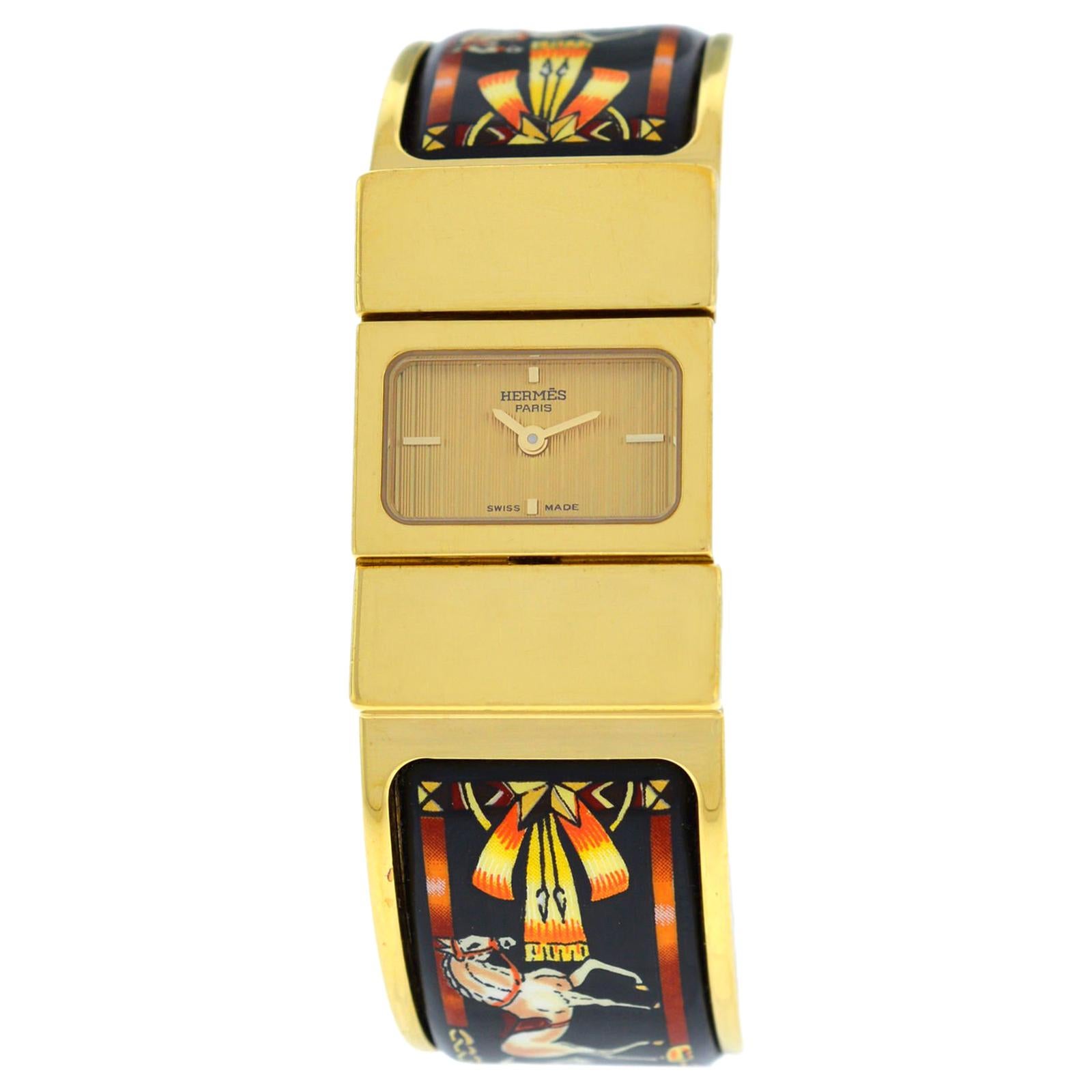Hermes Paris Loquet L01.201 Gold-Plated Bracelet Quartz Watch For Sale