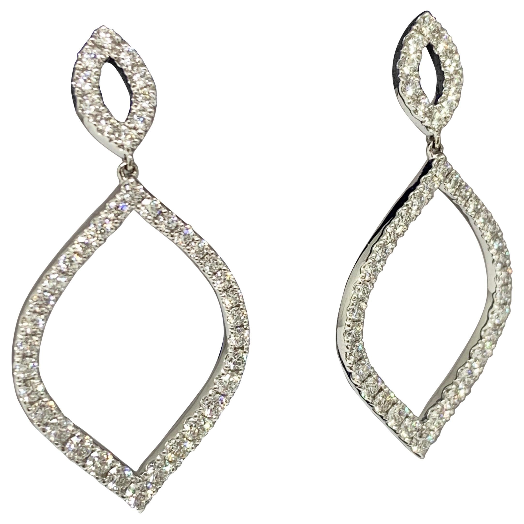 18 Karat White Gold 3.43 Carat Hearts on Fire Diamond Drop Earrings For Sale