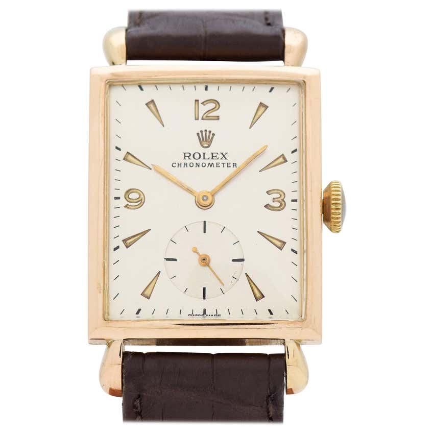 Vintage Rolex Chronometer Rectangular-Shaped 14 Karat Yellow Gold Watch ...