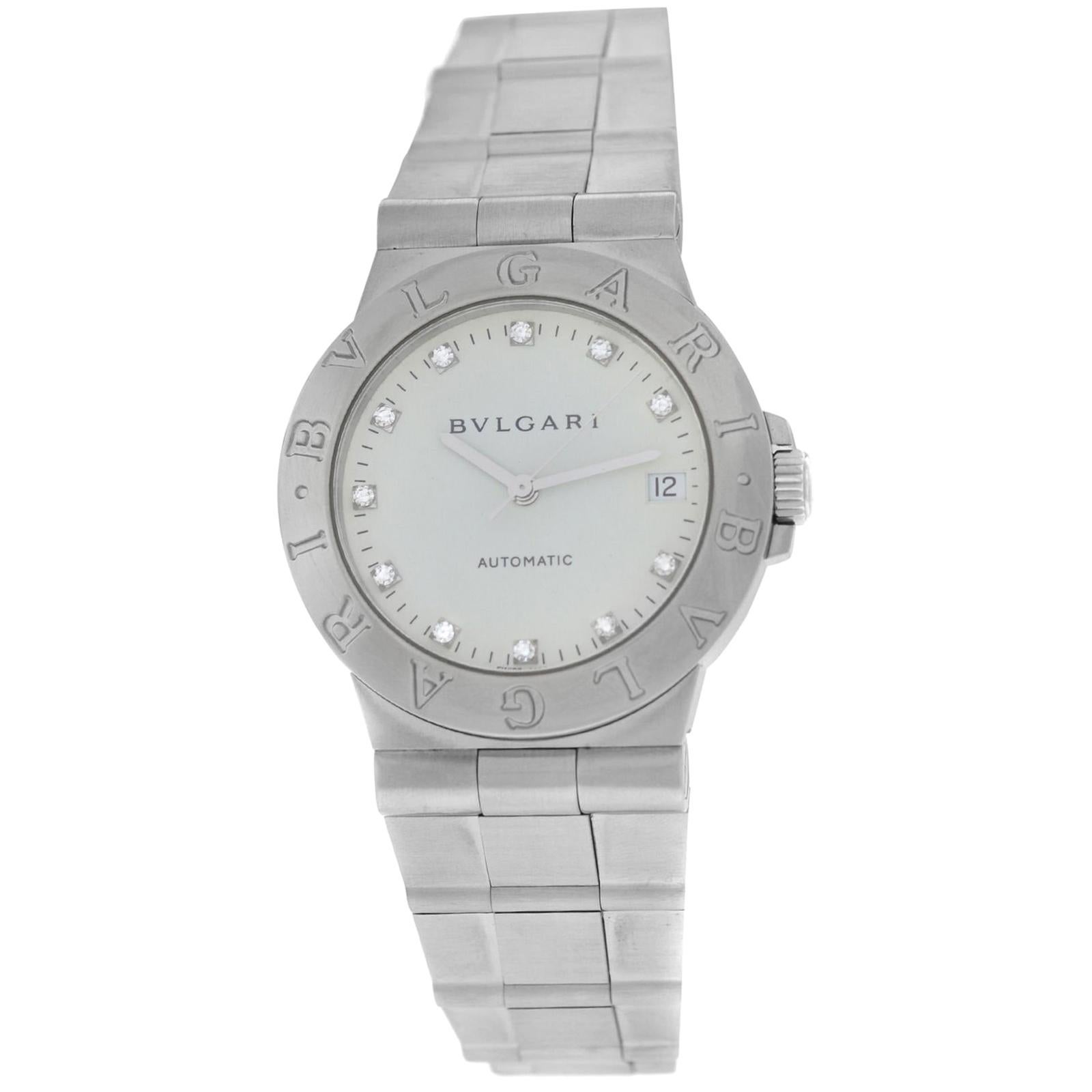 Bvlgari Bulgari Diagono LCV35S Steel Diamond Date Automatic Watch For Sale