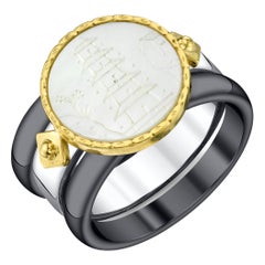 Antiker antiker Perlmutt Gaming Counter 18k Gold & Silber Kreis Ring mit Ringen