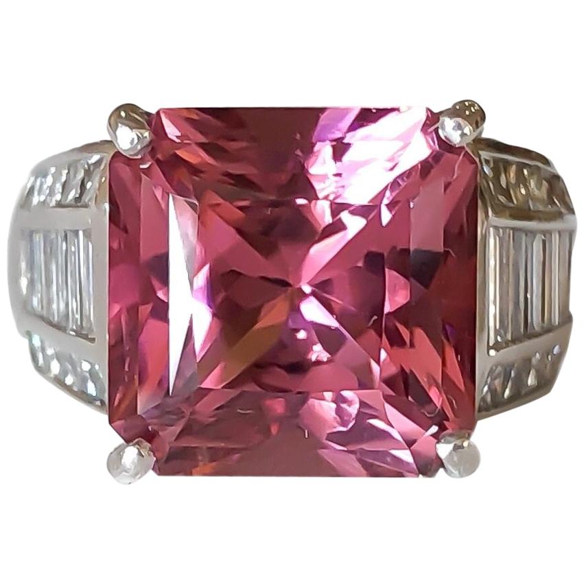 Platinum J.B. Star 7.39 Carat Pink Tourmaline and Diamond Ring