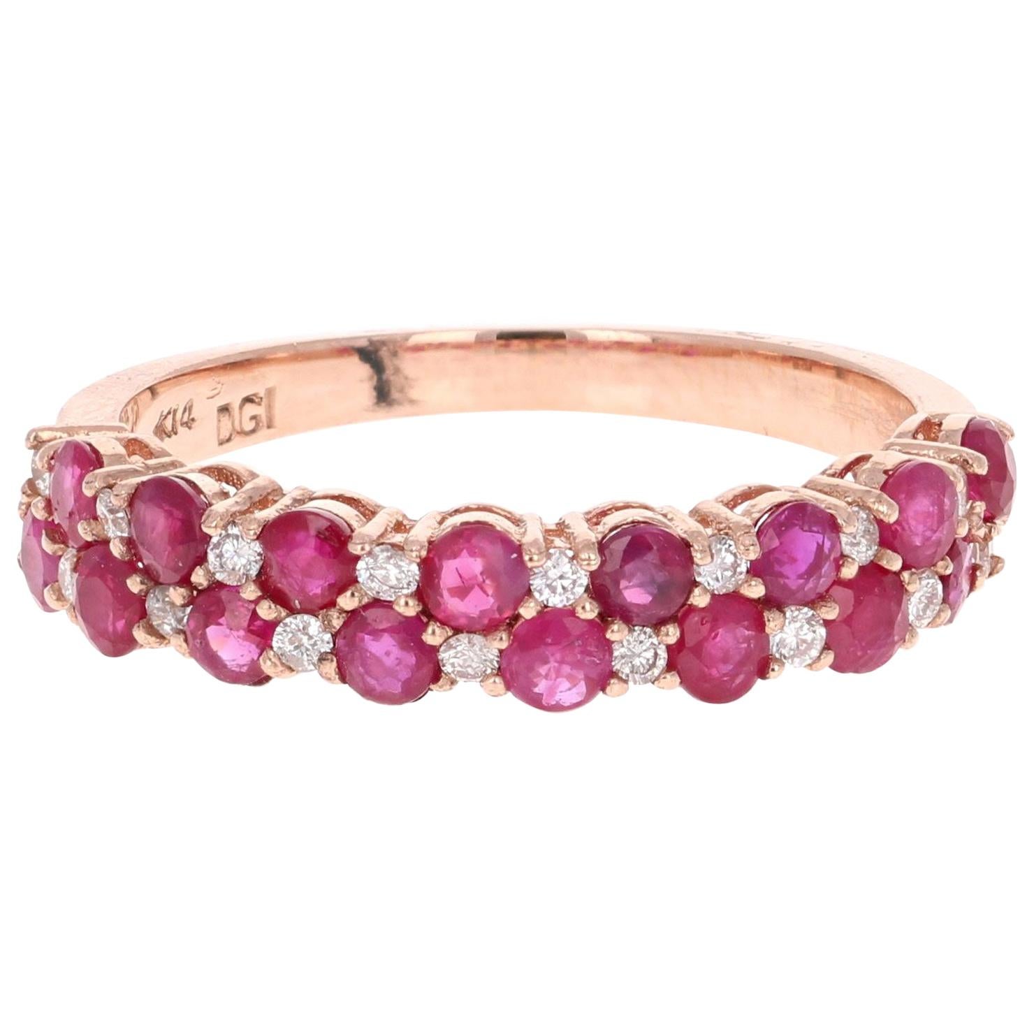 1.90 Carat Diamond Ruby Rose Gold Stackable Bands