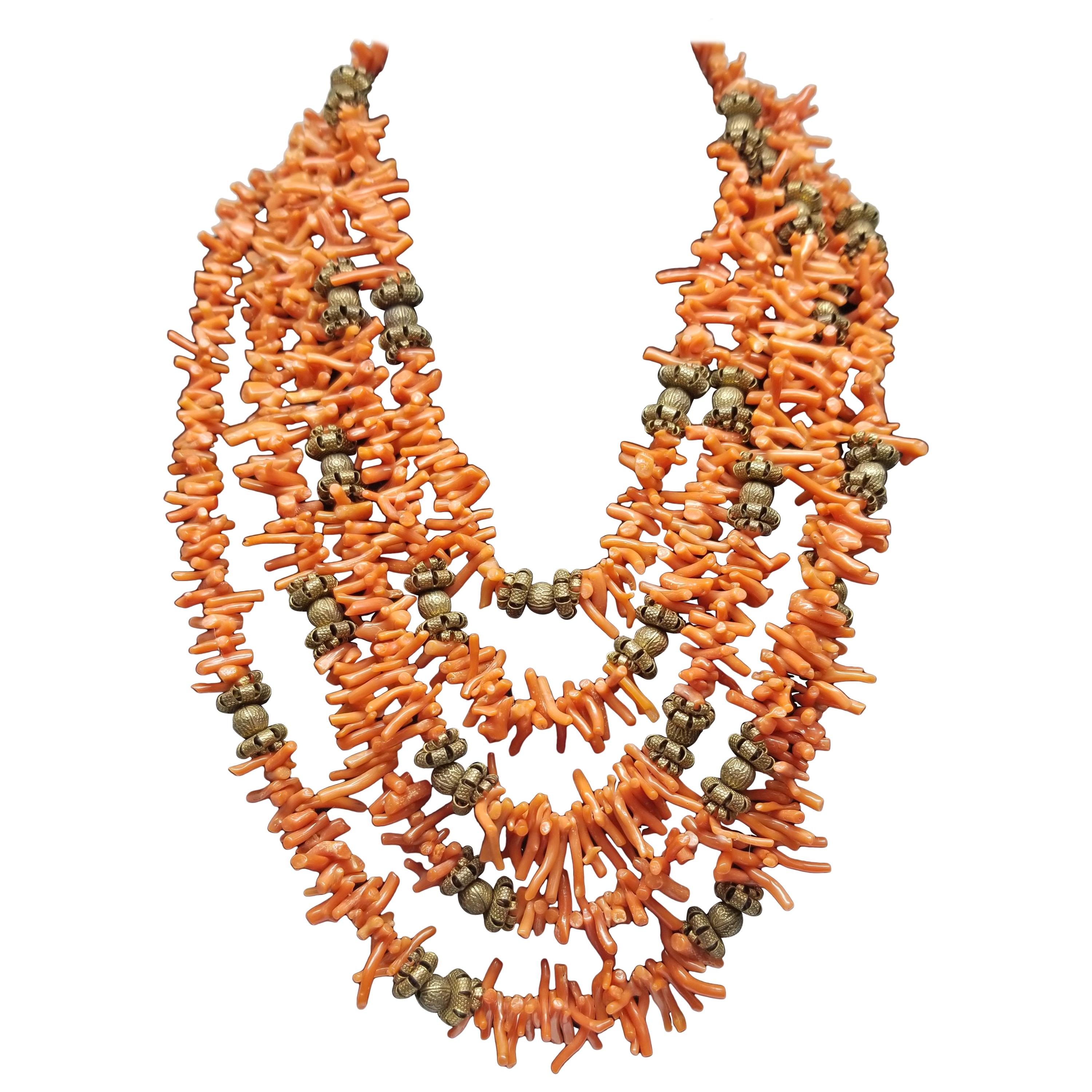 Five Rows of Coral Sticks Graduating Necklace at 1stDibs