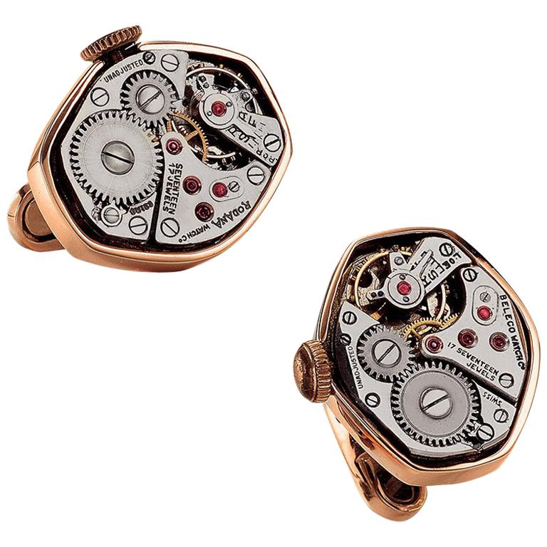 Cellini Jewelers 18 Karat Rose Gold Watch Movement Cufflinks