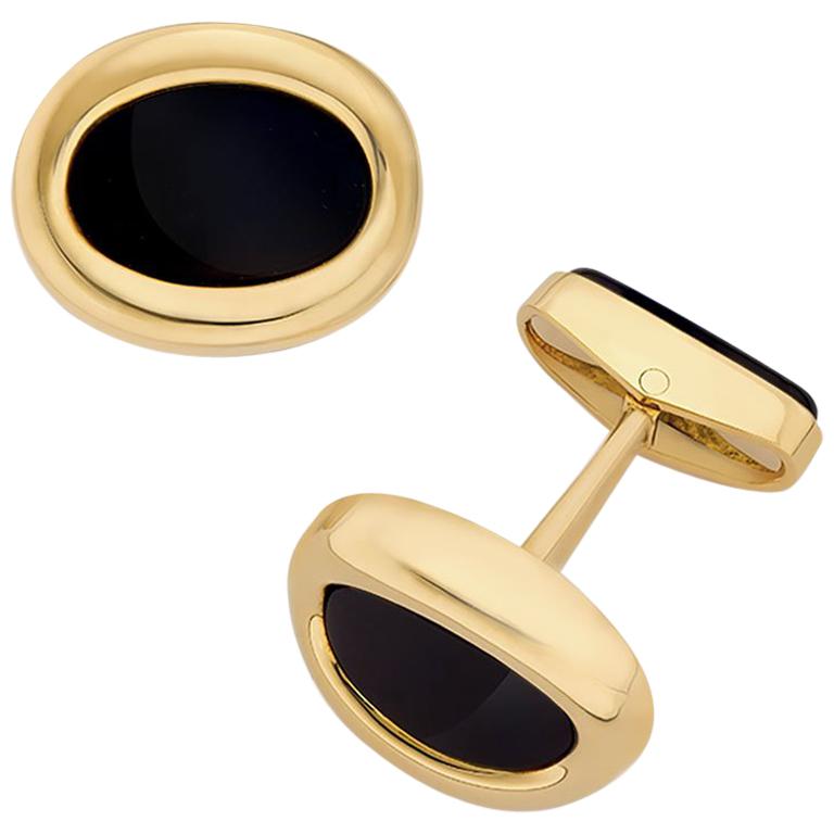 George Gero 18 Karat Yellow Gold Black Onyx Oval Cuffinks For Sale