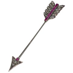 Rose Diamond and Ruby Art Deco Arrow Pin