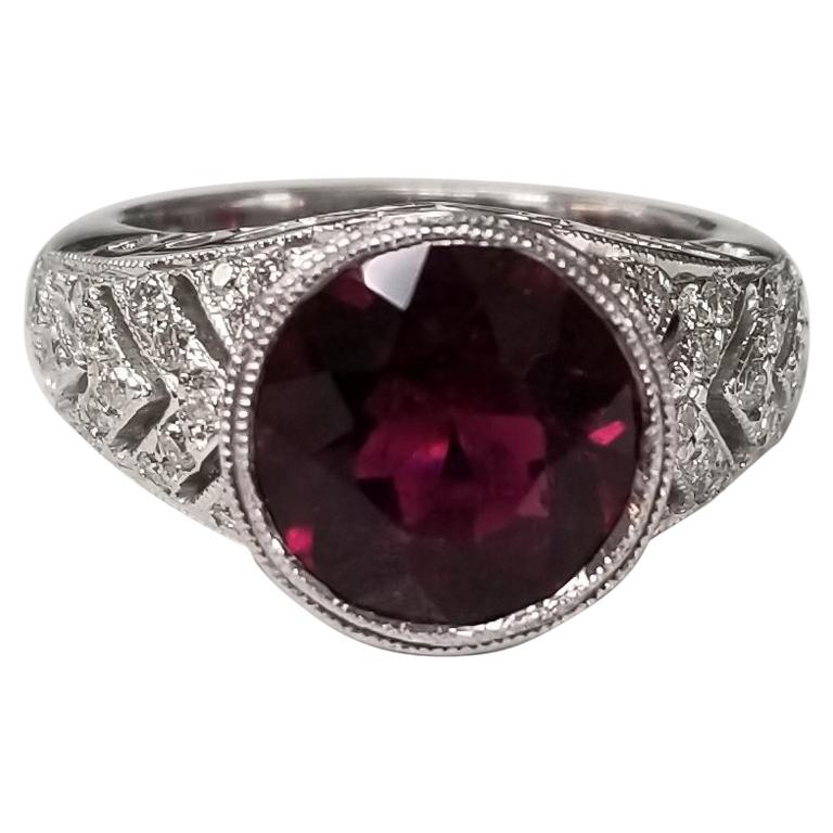 Round Garnet and Diamond Ring For Sale