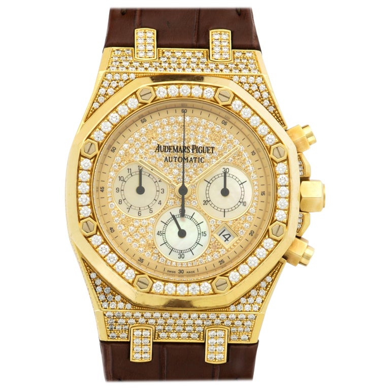 Audemars Piguet Yellow Gold Royal Oak Chrono Diamond Watch For Sale at ...