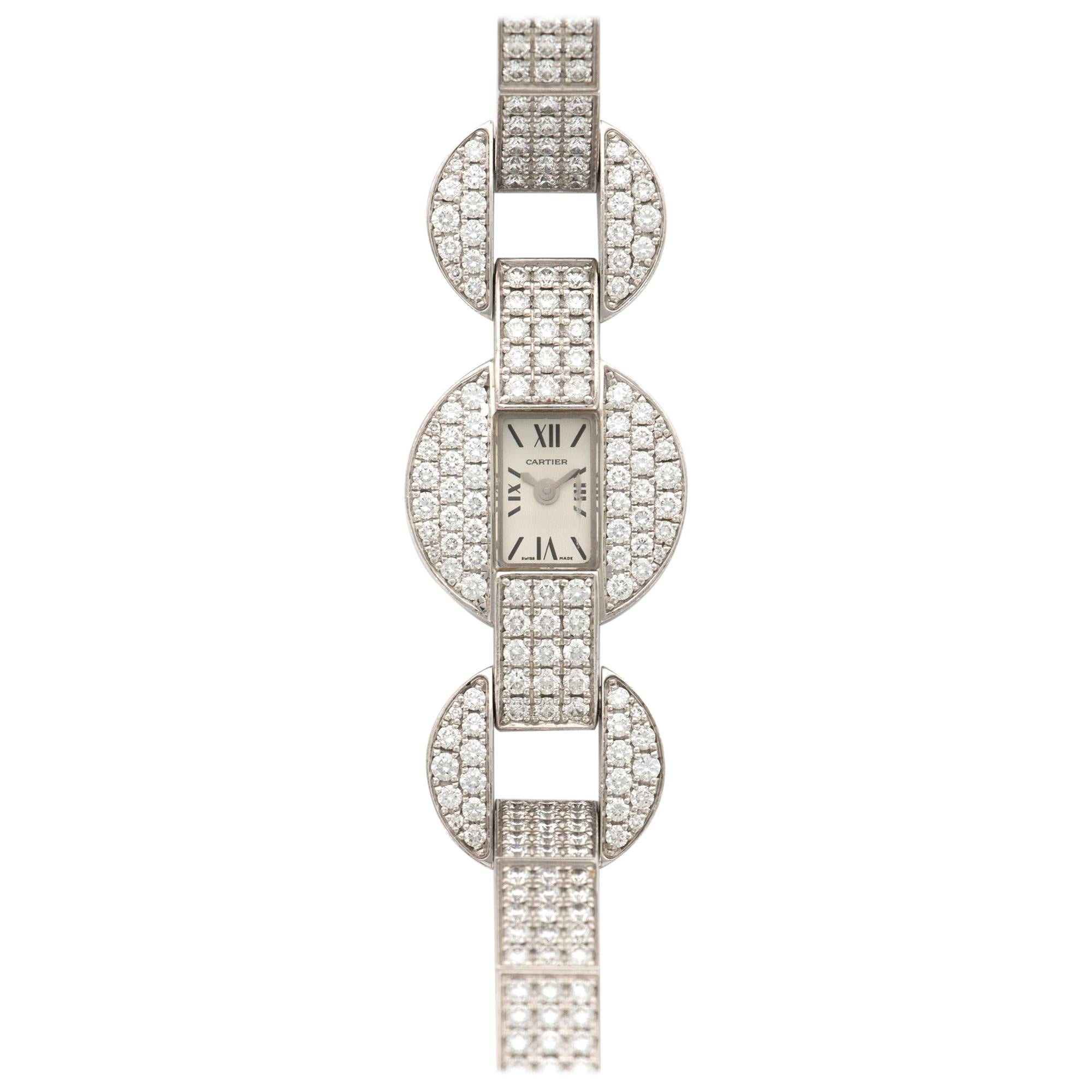 Cartier White Gold Himalia Diamond Bracelet Watch For Sale